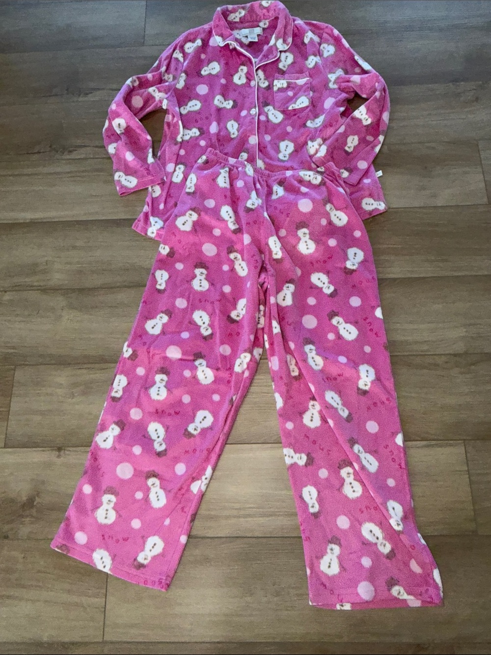 Karen Neuberger pink fleece snowman 2 piece pajamas size woman’s XLarge - Picture 5 of 5